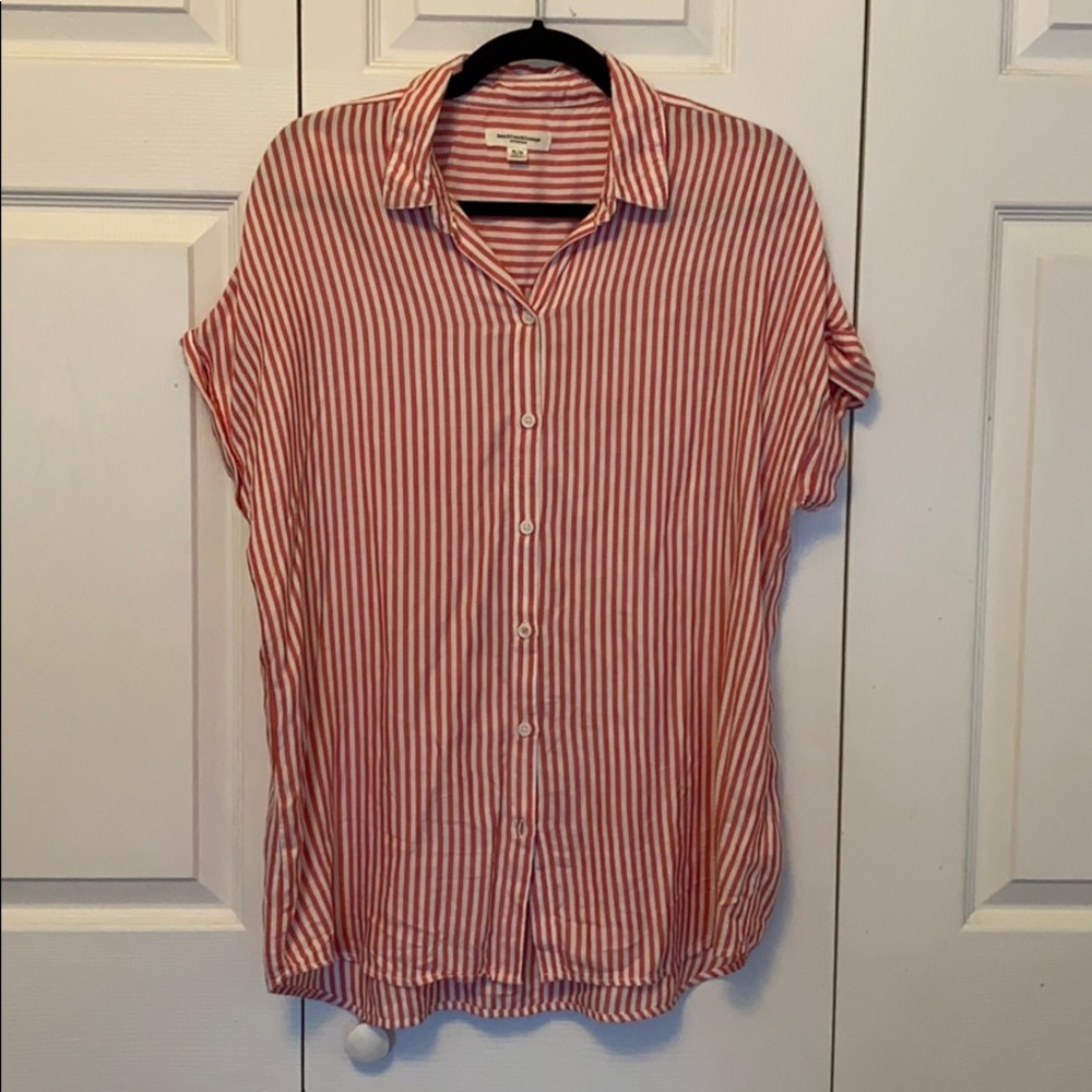 Pink and White Button Down Top